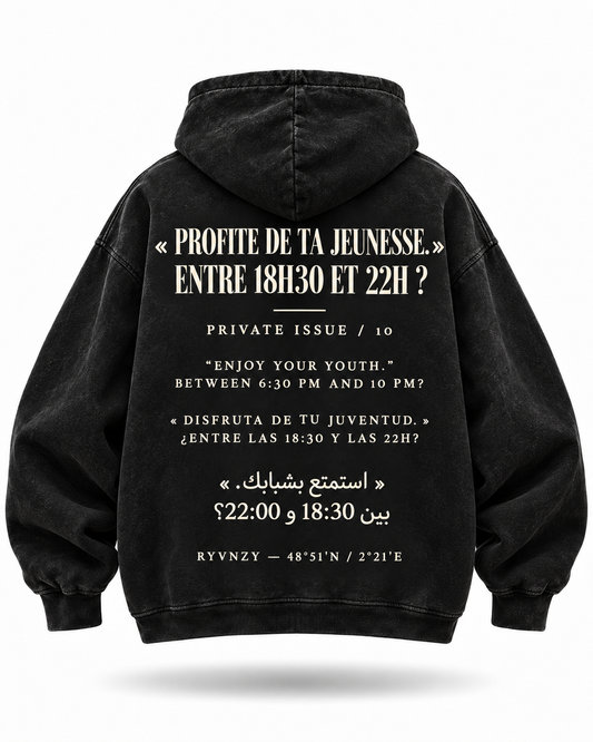 Hoodie  — Profite de ta jeunesse. Noir
