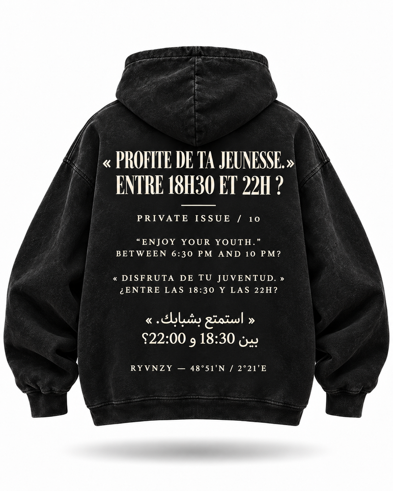 Hoodie  — Profite de ta jeunesse. Noir
