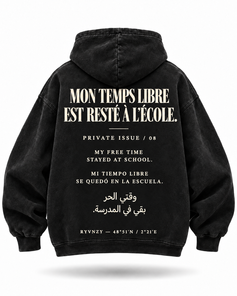 Hoodie Mon temps libre est resté à l'école Noir