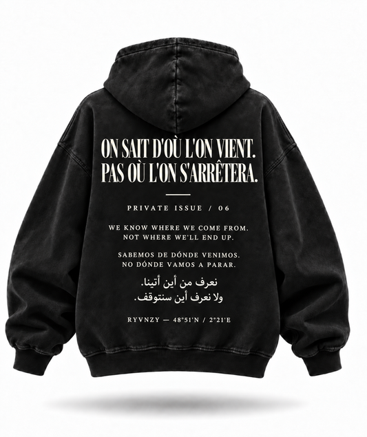 Hoodie On sait d'où l'on vient. Noir 