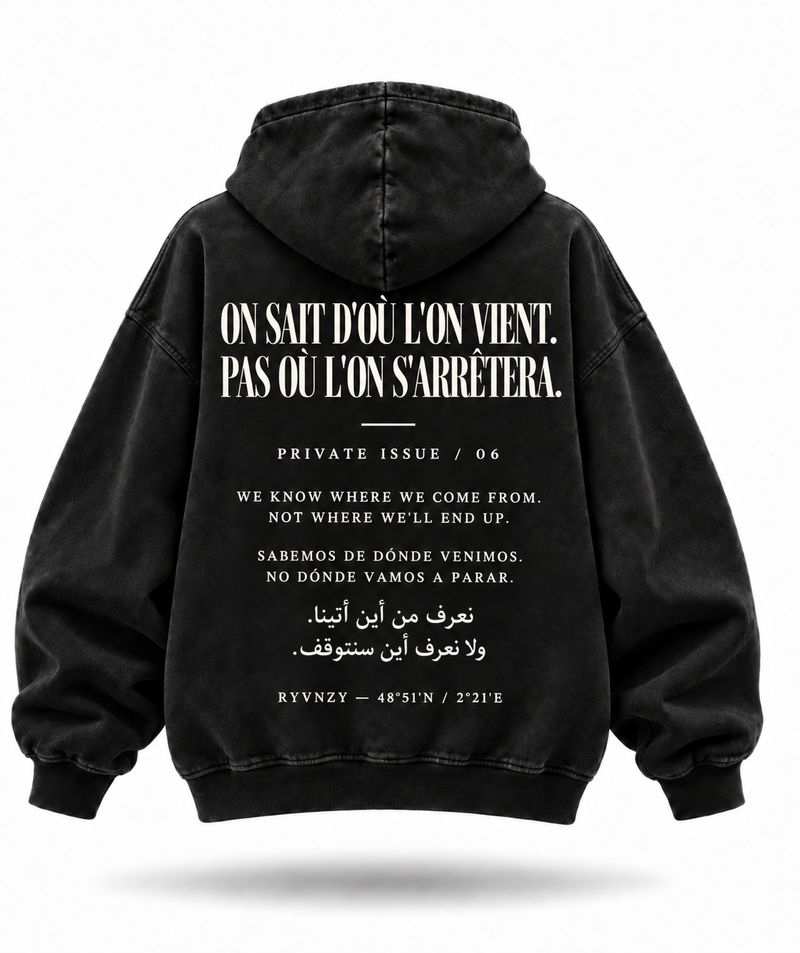 Hoodie On sait d'où l'on vient. Noir 